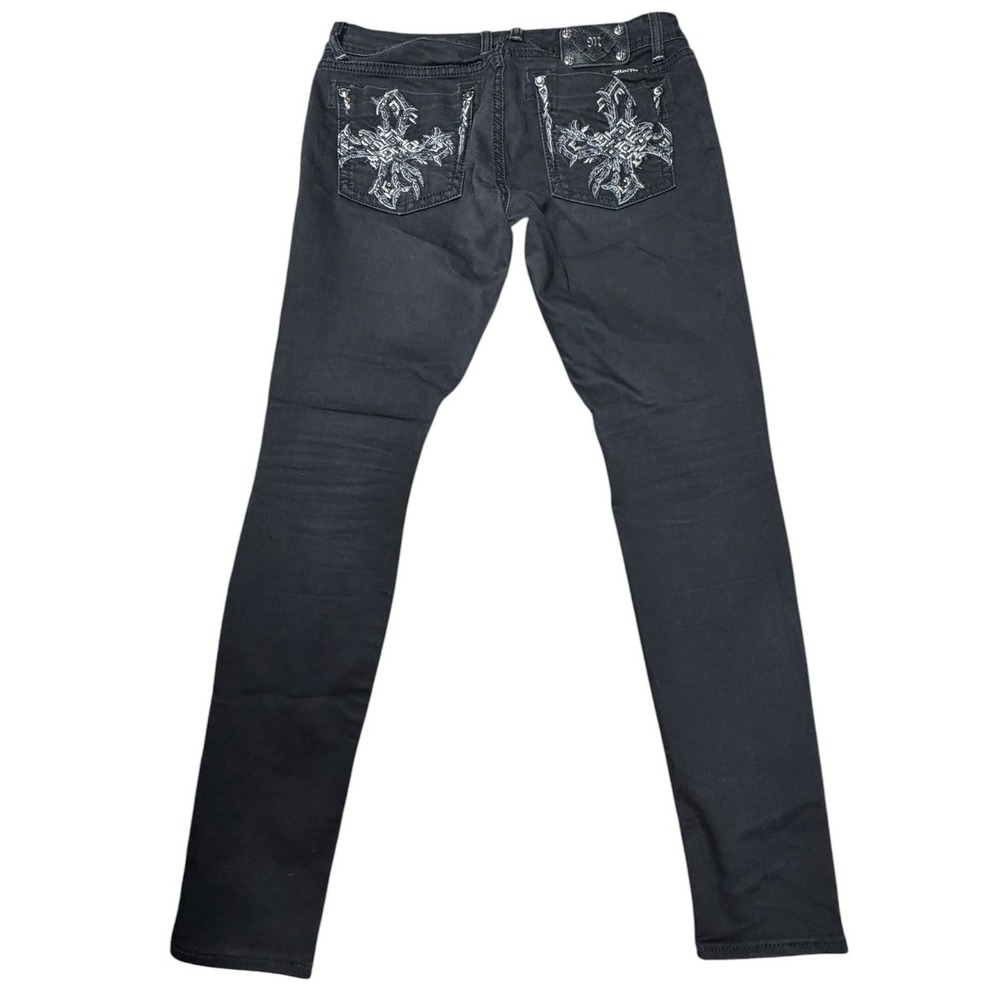 Miss Me Black Skinny Jeans Embroidered Cross Rhinestone Stretch Womens 32 - Picture 2 of 10